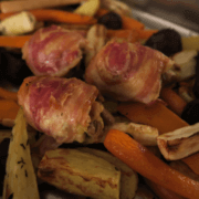 Geroosterde wintergroenten met pancettakip